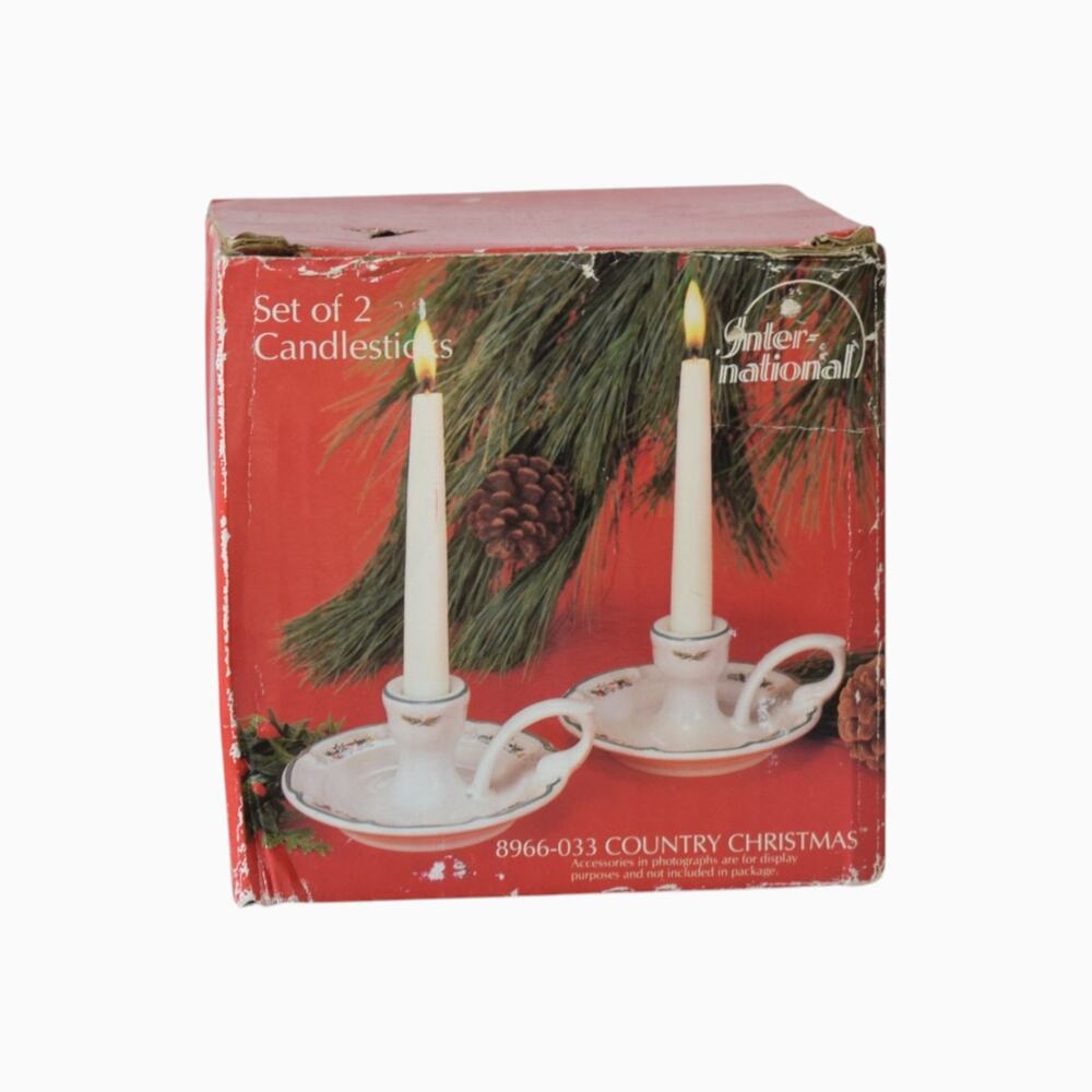 Vintage Christmas Ceramic Candle Holders - Set of 2 - Box Included
